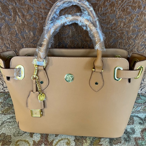 Joy Mangano Bags Joy Mangano Tan Leather Bag With Cosmetic Case And